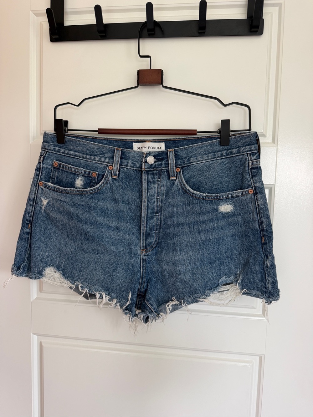 Denim Forum The Ex Boyfriend Blue Distressed High-Rise Denim Shorts